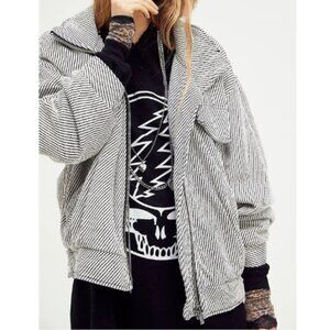 NWT Free People Women's Shane Slouchy Bomber Jacket in Black White Stripe Medium